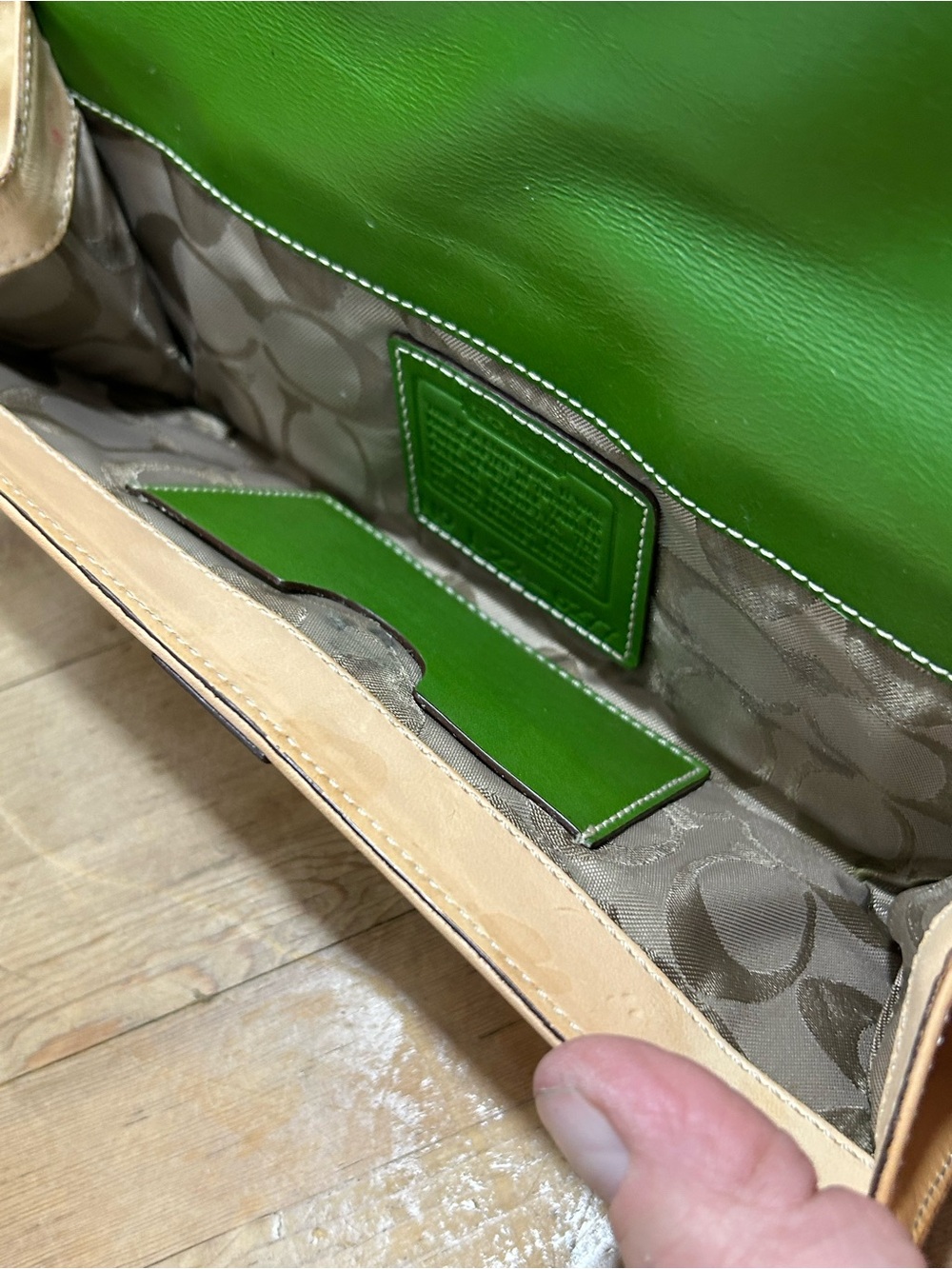 Coach Green & Natural Leather Wristlet - Picture 8 of 9